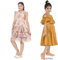 Stylish Multicoloured Crepe Dress For Girls Pack Of 2-thumb1