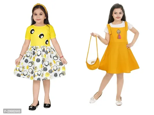 Stylish Yellow Crepe Dress For Girls Pack Of 2