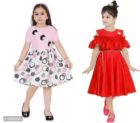 Stylish Multicoloured Crepe Dress For Girls Pack Of 2