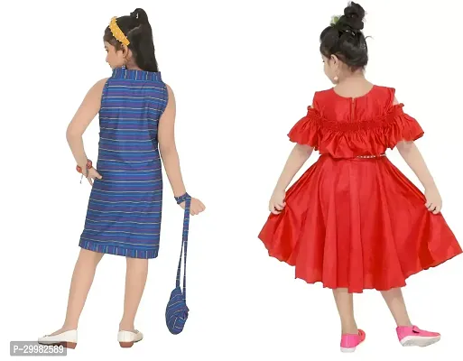 Stylish Multicoloured Crepe Dress For Girls Pack Of 2-thumb3