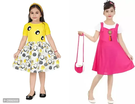 Stylish Multicoloured Crepe Dress For Girls Pack Of 2