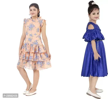 Stylish Multicoloured Crepe Dress For Girls Pack Of 2-thumb2