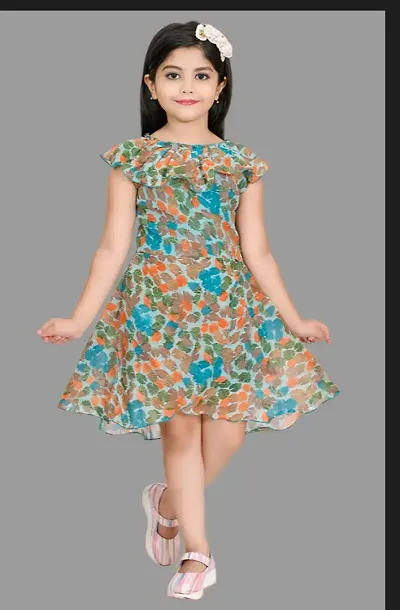 Casualwear Georgette Floral Print Dress for Girls