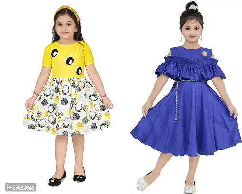 Stylish Multicoloured Crepe Dress For Girls Pack Of 2-thumb0