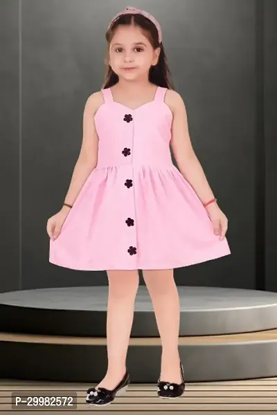 Stylish Pink Crepe Dress For Girls-thumb0