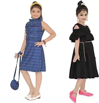 Stylish Multicoloured Crepe Dress For Girls Pack Of 2-thumb1