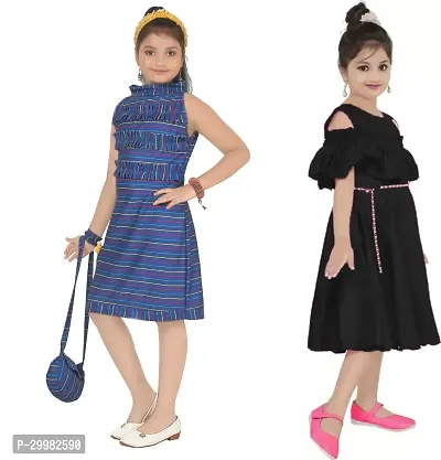 Stylish Multicoloured Crepe Dress For Girls Pack Of 2-thumb2