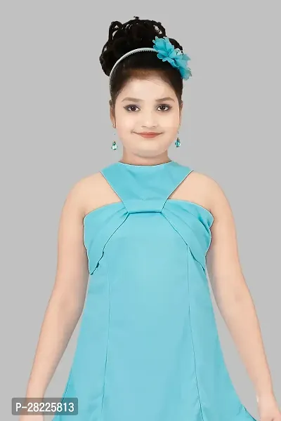 Stylish Blue Crepe Fit And Flare Dress For Girl-thumb0