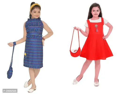 Stylish Multicoloured Crepe Dress For Girls Pack Of 2