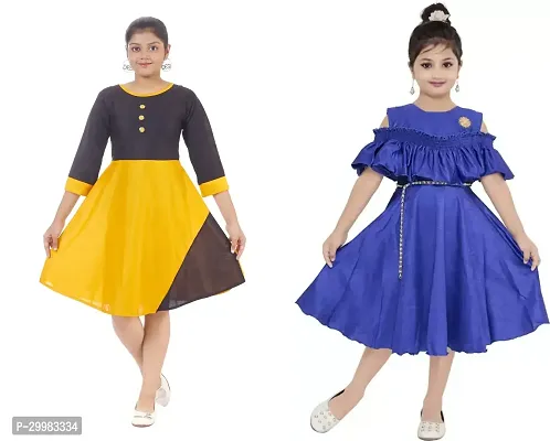 Stylish Multicoloured Crepe Dress For Girls Pack Of 2