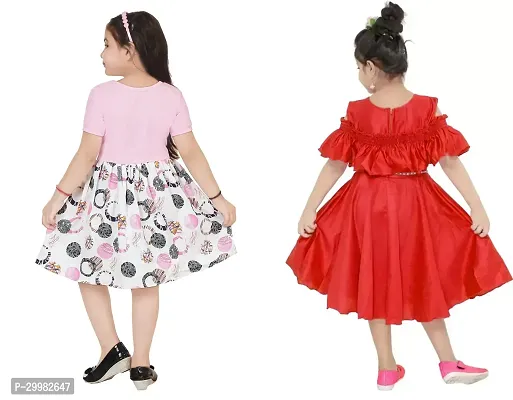 Stylish Multicoloured Crepe Dress For Girls Pack Of 2-thumb3