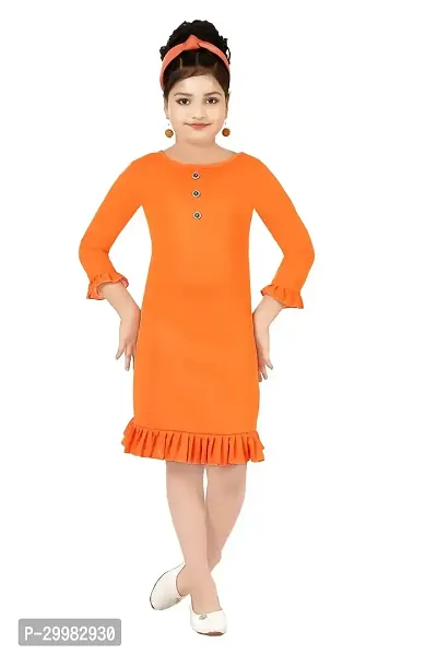 Stylish Orange Crepe Dress For Girls