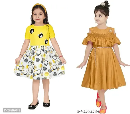 Stylish Multicoloured Crepe Dress For Girls Pack Of 2