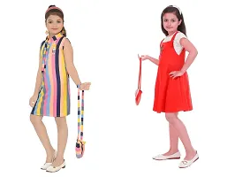 Stylish Multicoloured Crepe Dress For Girls Pack Of 2-thumb1