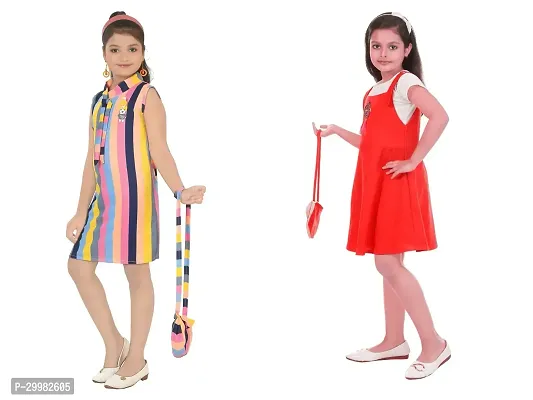 Stylish Multicoloured Crepe Dress For Girls Pack Of 2-thumb2