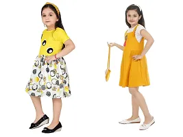 Stylish Yellow Crepe Dress For Girls Pack Of 2-thumb1