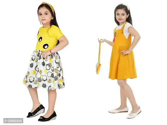 Stylish Yellow Crepe Dress For Girls Pack Of 2-thumb2