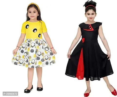 Stylish Multicoloured Crepe Dress For Girls Pack Of 2-thumb0