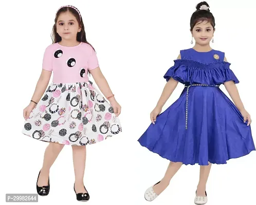 Stylish Multicoloured Crepe Dress For Girls Pack Of 2