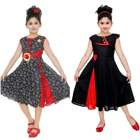 Girls Midi/Knee Length Party Dress (Pack Of 2)