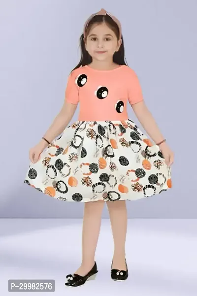 Stylish Peach Cotton Blend Dress For Girls