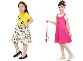 Stylish Multicoloured Crepe Dress For Girls Pack Of 2-thumb1