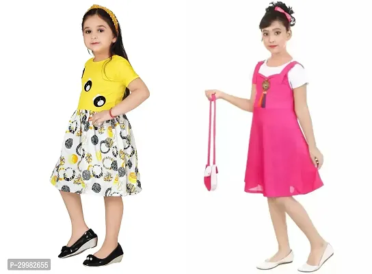 Stylish Multicoloured Crepe Dress For Girls Pack Of 2-thumb2