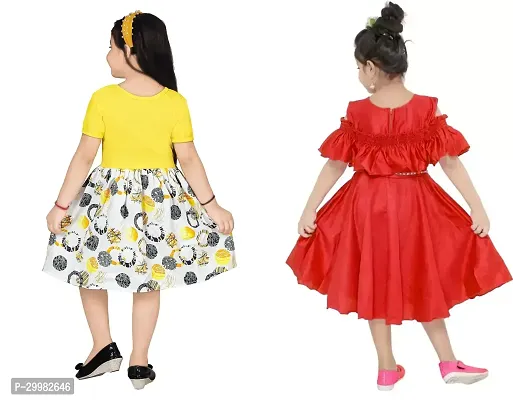 Stylish Multicoloured Crepe Dress For Girls Pack Of 2-thumb3