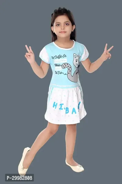 Stylish Blue Cotton Dress For Girls