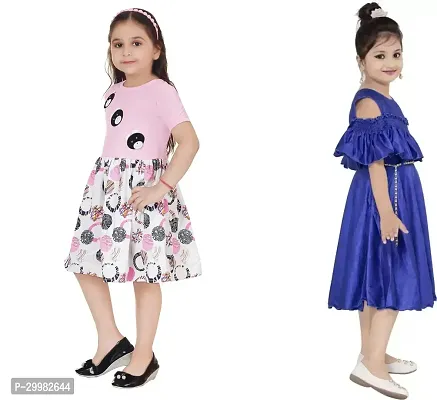 Stylish Multicoloured Crepe Dress For Girls Pack Of 2-thumb2