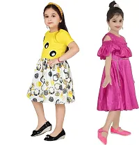 Stylish Multicoloured Crepe Dress For Girls Pack Of 2-thumb1