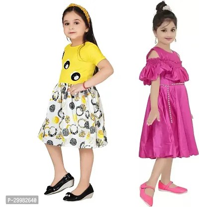 Stylish Multicoloured Crepe Dress For Girls Pack Of 2-thumb2