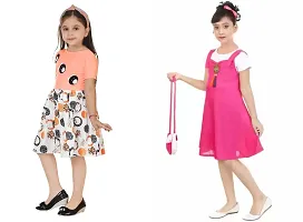 Stylish Multicoloured Crepe Dress For Girls Pack Of 2-thumb1