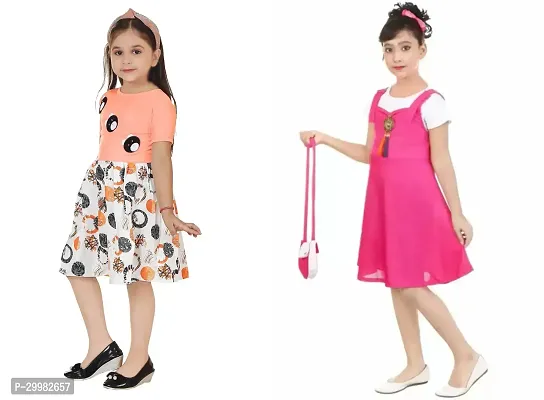 Stylish Multicoloured Crepe Dress For Girls Pack Of 2-thumb2