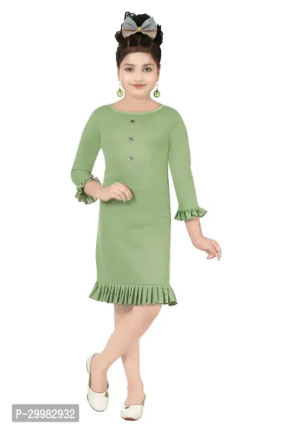 Stylish Green Crepe Dress For Girls