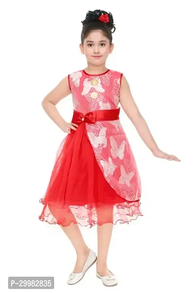 Stylish Red Net Dress For Girls