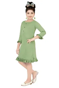 Stylish Green Crepe Dress For Girls-thumb1