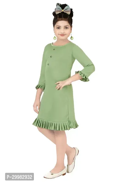 Stylish Green Crepe Dress For Girls-thumb2