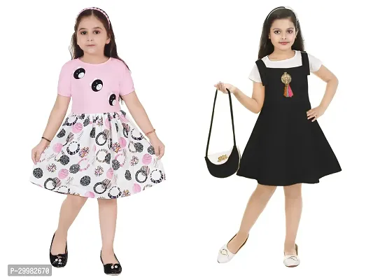 Stylish Multicoloured Crepe Dress For Girls Pack Of 2