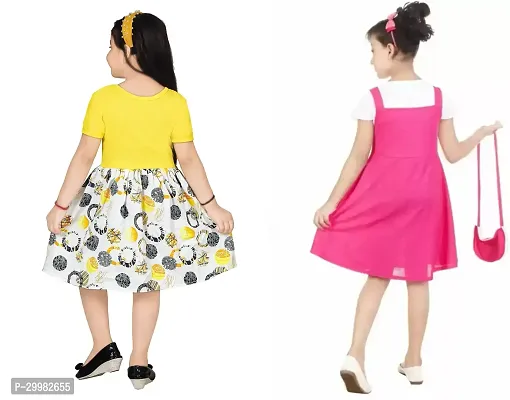 Stylish Multicoloured Crepe Dress For Girls Pack Of 2-thumb3