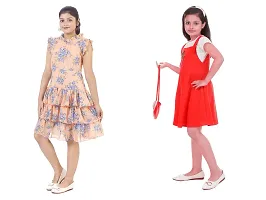 Stylish Multicoloured Crepe Dress For Girls Pack Of 2-thumb1