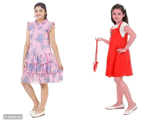 Stylish Multicoloured Crepe Dress For Girls Pack Of 2-thumb2