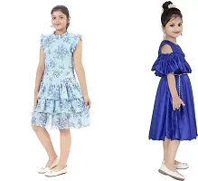 Stylish Blue Crepe Dress For Girls Pack Of 2-thumb1