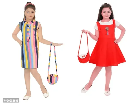 Stylish Multicoloured Crepe Dress For Girls Pack Of 2