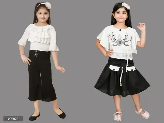 Stylish White Cotton Blend Dress For Girls Pack Of 2