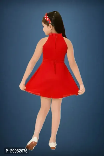 Stylish Red Crepe Dress For Girls-thumb2