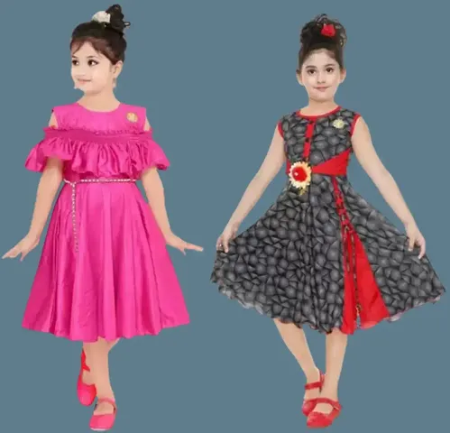 Girls Below Knee Festive/Wedding Dress (Multicolor, Fashion Sleeve)