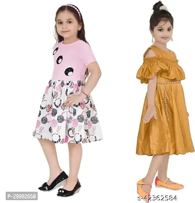 Stylish Multicoloured Crepe Dress For Girls Pack Of 2-thumb2