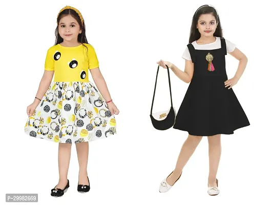 Stylish Multicoloured Crepe Dress For Girls Pack Of 2