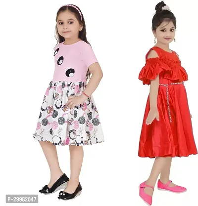 Stylish Multicoloured Crepe Dress For Girls Pack Of 2-thumb2